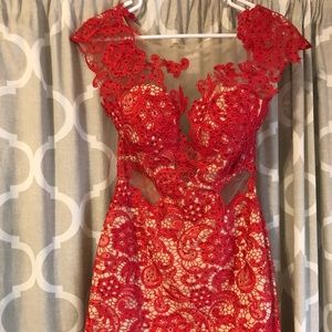 Red lace formal cocktail dress